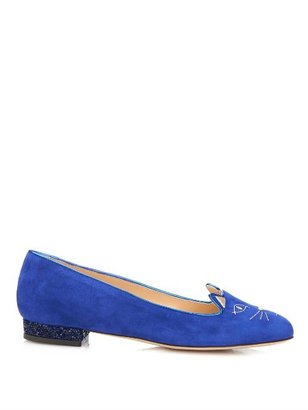 Charlotte Olympia Kitty crystal-embellished suede flats