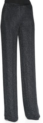Armani Collezioni Beaded Suiting Wide-Leg Pants