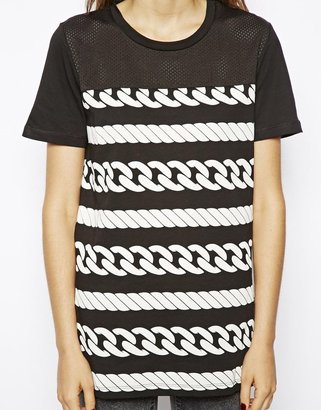 ASOS Tunic with Striped Rope Print and Mesh Panels
