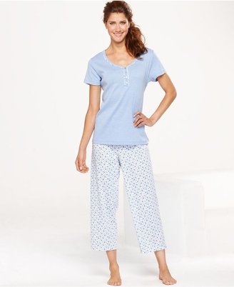 Charter Club Short Sleeve Mix Up Henley Top and Pajama Pants