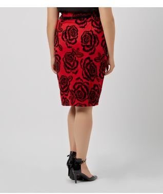 New Look Samya Red Velvet Rose Print Belted Midi Skirt
