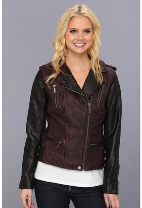 MICHAEL Michael Kors Color Block Leather Jacket M62012A (Black/Burgundy) - Apparel