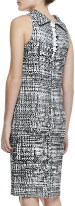Carolina Herrera Sleeveless Grid-Print Reverse-Collar Dress, Black/White