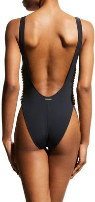 Stella McCartney Falabella High-Leg One-Piece Swimsuit with Chain Detail