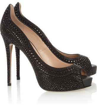 Valentino Crystal-studded suede pumps