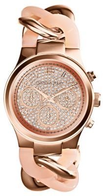 Michael Kors Ladies' Runway Rose Gold-Tone Chronograph Glitz Watch