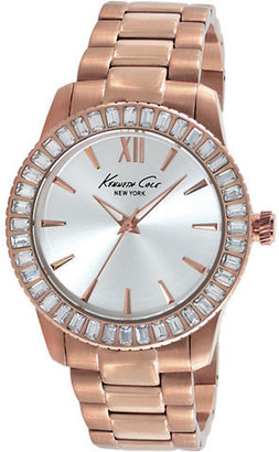 Kenneth Cole Ladies Rose Gold-Tone Crystal Baguette Watch