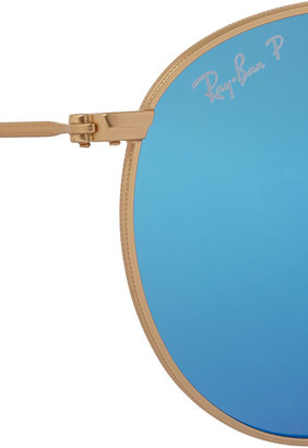 Ray-Ban Round-frame gold-tone polarized mirrored sunglasses