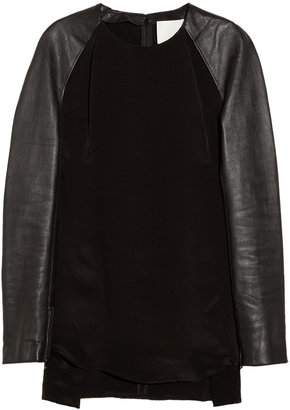 3.1 Phillip Lim Leather-sleeved silk top