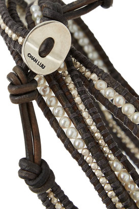 Chan Luu Silver, pearl and leather five wrap bracelet