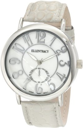 Ellen Tracy Women's ET5050TP Round Oversize With Genuine Leather Strap and Mother Of Pearl Dial Watch