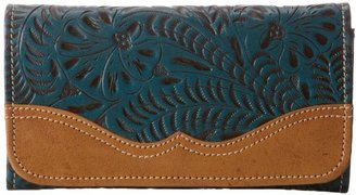 American West Birds Of A Feather Wallet In Emerald Turquoise Trifold
