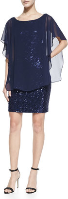 Laundry by Shelli Segal Sequined Cocktail Dress with Chiffon Popover
