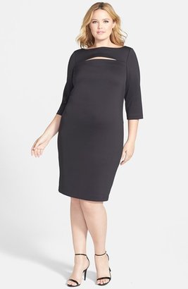 Calvin Klein Slit Bodice Scuba Knit Sheath Dress (Plus Size)