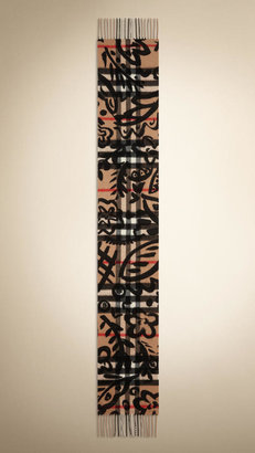 Burberry Graphic Overprint Check Cashmere Scarf