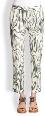 3.1 Phillip Lim Cotton & Silk Cropped Woodgrain-Print Pants