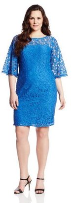 Adrianna Papell Women's Plus-Size Flutter-Sleeve Lace-Sheath Dress