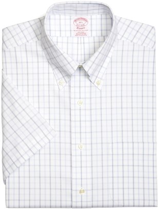 Brooks Brothers Supima® Cotton Non-Iron Traditional Fit Dotted Tattersall Short-Sleeve Pinpoint Dress Shirt