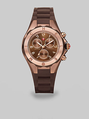 Michele Silicone & Rose Goldtone Stainless Steel Chronograph Watch