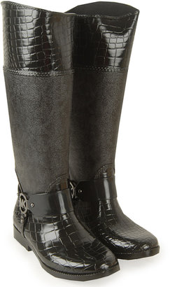 Michael Kors Croc Tall Gunmetal Logo Rain Boots