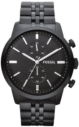 Fossil Mens Townsman Black Face 3 Hand Chronograph Black-Tone Plated Stainless Steel Watch