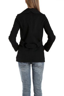 Charlotte Ronson Wool/Velvet Pea Coat in Black