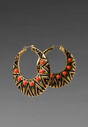 House Of Harlow Tribal Hoop Cabochon Earrings
