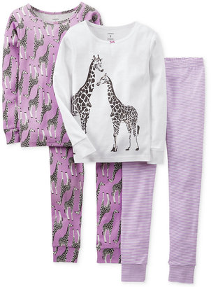 Carter's Little Girls' 4-Piece Fitted Cotton Giraffe Pajamas