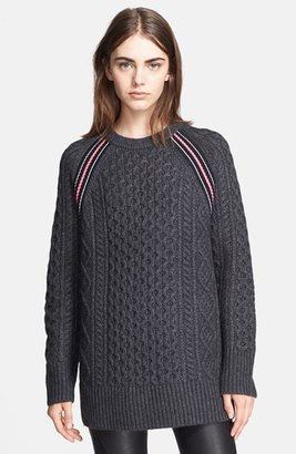 Alexander Wang T by Stripe Raglan Seam Aran Knit Sweater Tunic