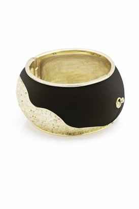 Belle Noel by Kim Kardashian 14KT Gold Large Leather and Nugget Cuff in Black