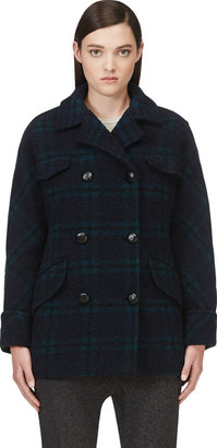 Etoile Isabel Marant Navy & Green Wool Plaid Gael Coat