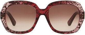 Valentino Rounded Lace-Frame Sunglasses, Bordeaux/Multi