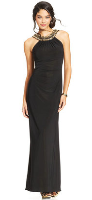 Xscape Evenings Embellished Ruched Halter Gown