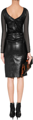 Emilio Pucci Black Croco Embossed Leather/Silk Dress