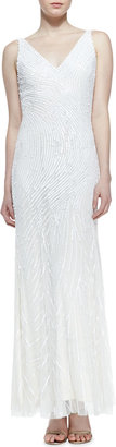Aidan Mattox Sleeveless Sequined Swirl Pattern Gown, Ivory
