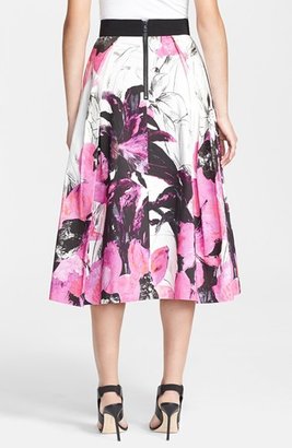 Milly 'Winter Orchid' Print Midi Skirt