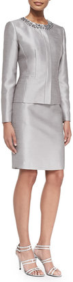 Albert Nipon Skirt Suit w/ Embellished Neck