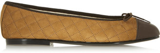 French Sole Leather-trimmed quilted suede ballet flats