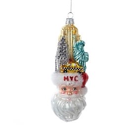 Kurt Adler Nyc Santa Head Glass Ornament, 5.25