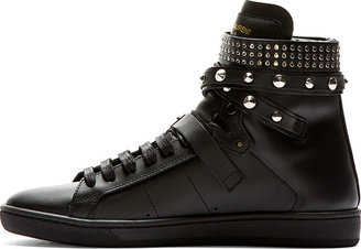 Saint Laurent Black Studded Leather Court Classic High-Top Sneakers