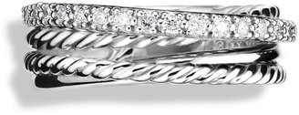 David Yurman Crossover Ring with Diamonds, Size 7