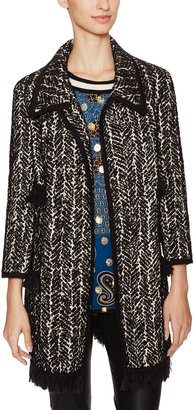 Anna Sui Boucle Tweed Fringed Trim Coat
