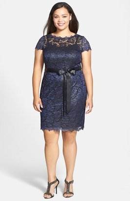 Adrianna Papell Scallop Edge Lace Cocktail Dress (Plus Size)