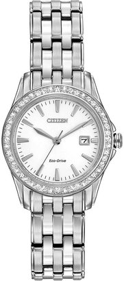 Citizen Eco-Drive Womens Silver-Tone Crystal-Accent Watch EW1901-58A