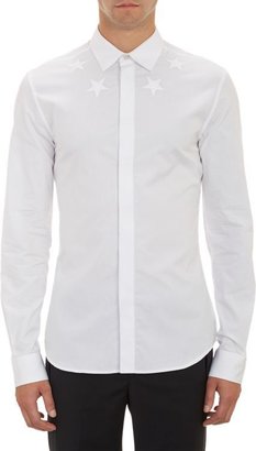 Givenchy Star-Embroidered Poplin Sirt-White