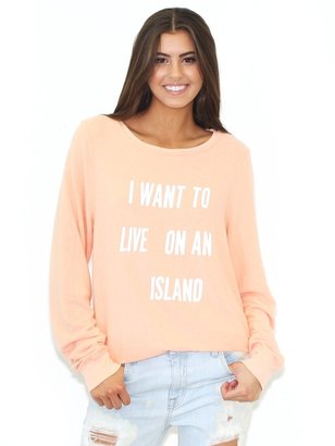 Wildfox Couture Live on an Island Beach Baggy Jumper in Coral Shell