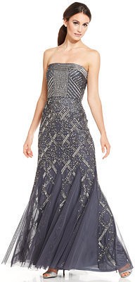 Adrianna Papell Strapless Embellished Pleated Gown