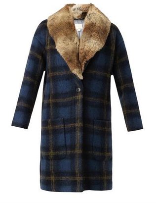 Band Of Outsiders Windowpane check fur-trimmed coat