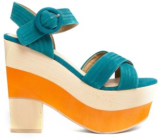Shellys Shelly's London Color Block Turquoise/Orange Heeled Sandals