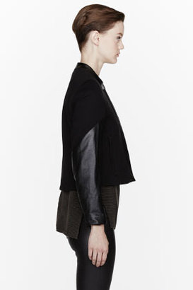 Helmut Lang Black leather sleeved Taper Jacket